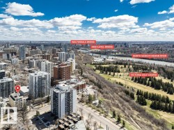Aerial perspective showcasing a dense urban environment with a prominent river system and green spaces - 