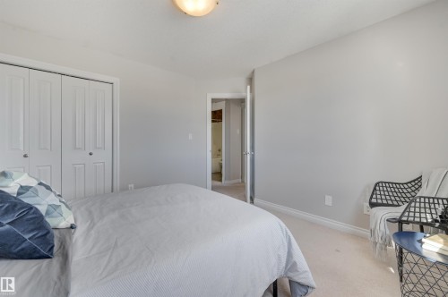 This room features light colored walls, a ceiling light fixture, and carpeted flooring - 24 Birchmont Drive, Leduc, AB - Indoor Photo Showing Bedroom