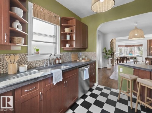9808 90 Avenue, Edmonton, AB - Indoor Photo Showing Kitchen With Double Sink