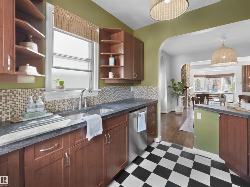 9808 90 Avenue, Edmonton, AB - Indoor Photo Showing Kitchen With Double Sink