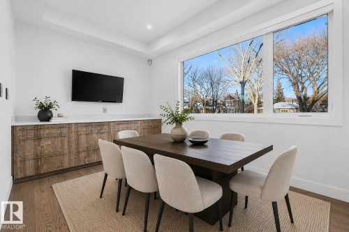 Staged as a dinning area - 14643 92A Avenue, Edmonton, AB - Indoor Photo Showing Dining Room