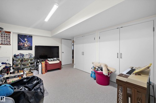 Carpeted room featuring multiple closed storage closets with white doors and silver hardware - 227 Westridge Road, Edmonton, AB - Indoor Photo Showing Other Room