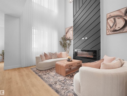 open-to-above living room with motorized blinds - 22803 80 Avenue, Edmonton, AB 