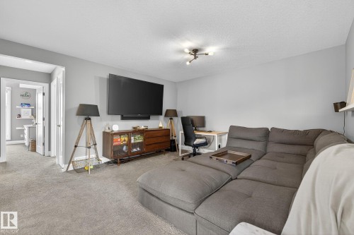 Living area featuring light gray wall paint and matching carpet flooring - 1737 Dumont Crescent, Edmonton, AB - Indoor Photo Showing Living Room