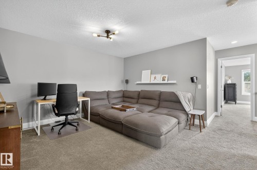 Carpeted room featuring light gray walls, a contemporary ceiling light fixture, and white trim - 1737 Dumont Crescent, Edmonton, AB - Indoor