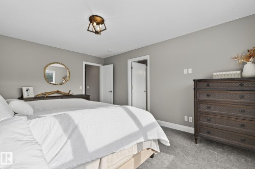 Carpeted bedroom featuring neutral grey walls and white trim - 1737 Dumont Crescent, Edmonton, AB - Indoor Photo Showing Bedroom