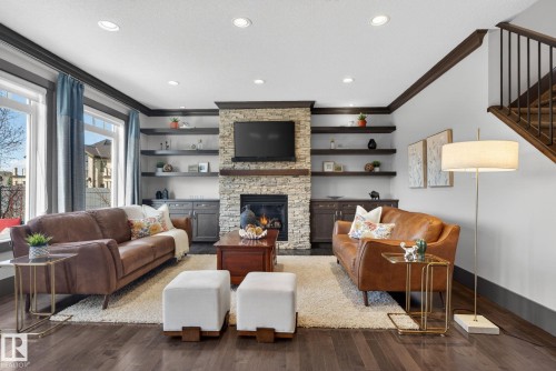 3706 Westcliff Way, Edmonton, AB - Indoor Photo Showing Living Room With Fireplace
