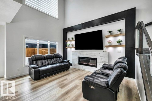 5320 Kimball Place, Edmonton, AB - Indoor Photo Showing Living Room With Fireplace