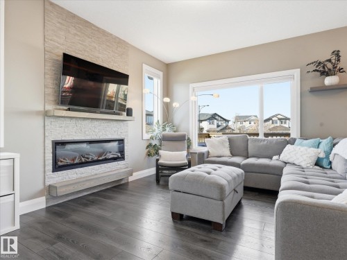 8420 Cushing Court, Edmonton, AB - Indoor Photo Showing Living Room With Fireplace
