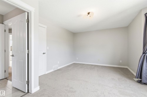 Carpeted room featuring light gray walls, white trim, and a ceiling-mounted light fixture - 8730 92A Avenue, Edmonton, AB - Indoor Photo Showing Other Room