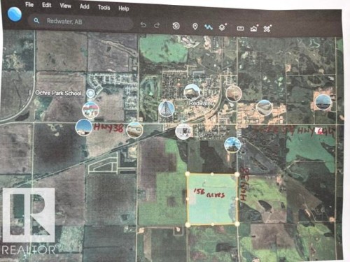 Aerial Map. Illustrating a specific property of 156 acres and its geographic context - Hwy 38 Twpr 572 &574, Redwater, AB 
