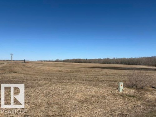 Expansive agricultural land featuring a clear blue sky, distant tree line, and visible power pole - Hwy 38 Twpr 572 &574, Redwater, AB 
