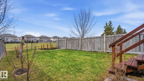 Expansive backyard featuring a manicured lawn, a wood privacy fence, and a chain-link fence - 80 287 Macewan Road, Edmonton, AB - Outdoor