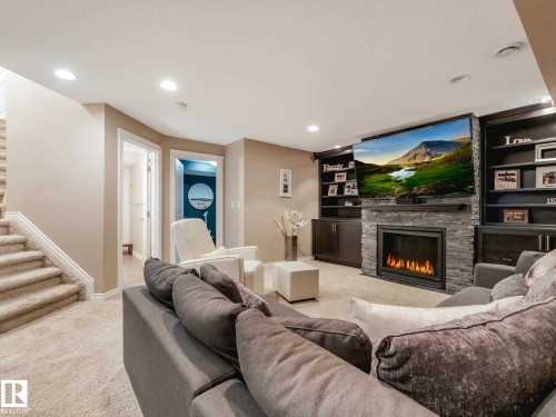 8908 208 Street, Edmonton, AB - Indoor Photo Showing Living Room With Fireplace
