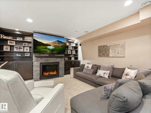 8908 208 Street, Edmonton, AB - Indoor Photo Showing Living Room With Fireplace