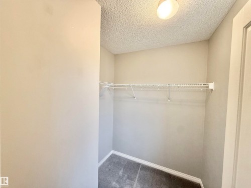 Walk-in closet with wire shelving system, neutral painted walls, and gray carpeting - 97 465 Hemingway Road, Edmonton, AB - Indoor With Storage