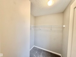 Walk-in closet with wire shelving system, neutral painted walls, and gray carpeting - 