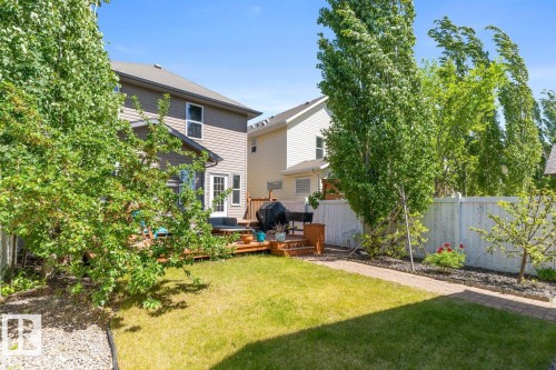 Expansive backyard featuring a manicured lawn and mature trees - 7641 Schmid Crescent, Edmonton, AB - Outdoor