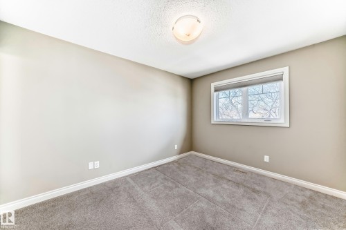 Neutral-toned room featuring a double-pane window, textured ceiling, light grey carpeting, and white baseboards - 10519 114 Avenue, Edmonton, AB - Indoor Photo Showing Other Room