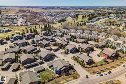Aerial perspective showcasing a residential community with varied architectural styles - 2201 Graybriar Green, Stony Plain, AB - Outdoor With View