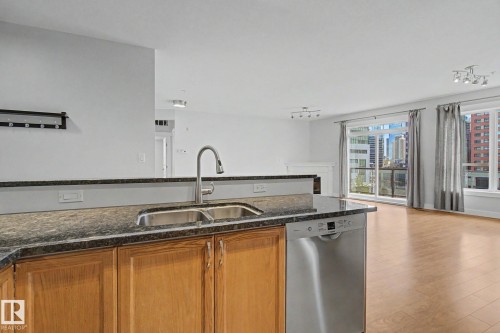 411 10033 110 Street, Edmonton, AB - Indoor Photo Showing Kitchen With Double Sink