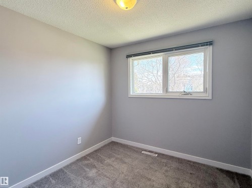 Light-filled room featuring a double window, grey wall paint, grey carpet flooring, white trim, and a ceiling-mounted light fixture - 3912 108 Street, Edmonton, AB - Indoor Photo Showing Other Room