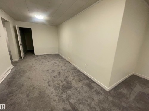 Interior space featuring neutral wall paint, gray carpet flooring, white baseboards, and a flush-mount ceiling light fixture - 13804 132 Avenue, Edmonton, AB - Indoor Photo Showing Other Room
