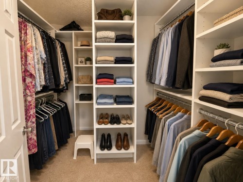 Custom closet system featuring extensive shelving and multiple hanging rods - 301 9803 96A Street, Edmonton, AB - Indoor With Storage