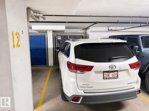 Dedicated parking stall with concrete flooring and overhead utility piping - 301 9803 96A Street, Edmonton, AB - Indoor Photo Showing Garage
