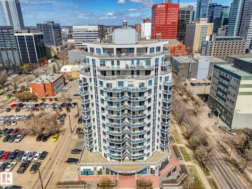 High-rise residential building featuring multiple levels of curved balconies - 305 10504 99 Avenue, Edmonton, AB - Outdoor With Facade