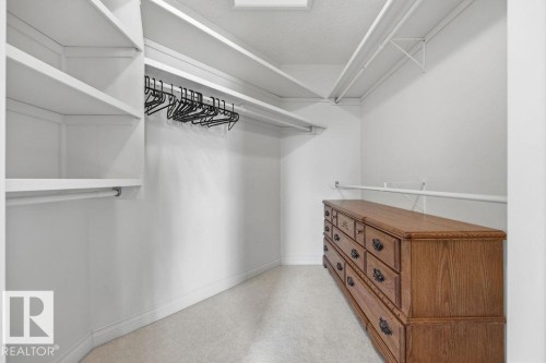 Walk-in closet with built-in shelving, white rod hanging storage, and neutral carpeting - 11551 14 Avenue, Edmonton, AB - Indoor With Storage