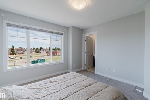 Bright interior with a large multi-pane window, light-colored walls, and gray carpeting - 3 11373 12 Avenue, Edmonton, AB - Indoor Photo Showing Bedroom