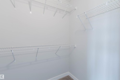 Walk-in closet featuring white wire shelving, white painted walls, white trim, and carpeted flooring - 3 11373 12 Avenue, Edmonton, AB - Indoor With Storage