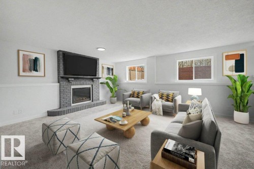 Virtually staged - 67A Arbor Crescent, St. Albert, AB - Indoor Photo Showing Living Room With Fireplace