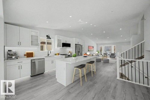 Virtually staged - 67A Arbor Crescent, St. Albert, AB - Indoor Photo Showing Kitchen With Stainless Steel Kitchen With Upgraded Kitchen