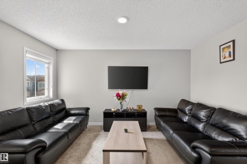 Living area with light-colored carpeting and neutral painted walls - 22638 99A Avenue, Edmonton, AB - Indoor Photo Showing Living Room