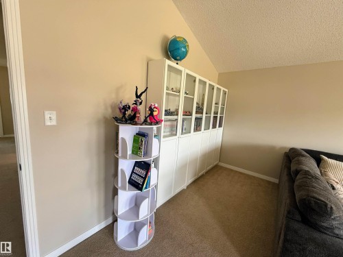 Vaulted ceiling room featuring beige wall paint and tan carpet flooring - 3538 Claxton Crescent, Edmonton, AB - Indoor