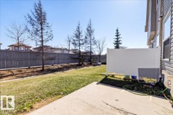 Expansive grassy area featuring a concrete patio, wood privacy fencing, and mature trees - 