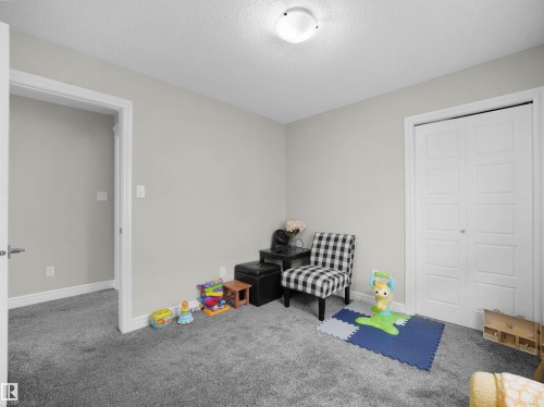Neutral-toned room featuring a white ceiling, light gray walls, and gray carpeting - 3247 15 Avenue Nw, Edmonton, AB 