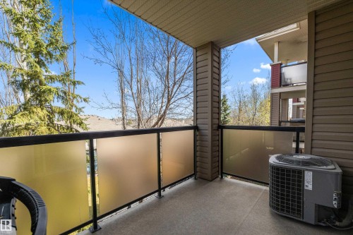 Private balcony with frosted glass panel railing, offering expansive open-air space - 353 2096 Blackmud Creek Drive, Edmonton, AB - Outdoor With Exterior