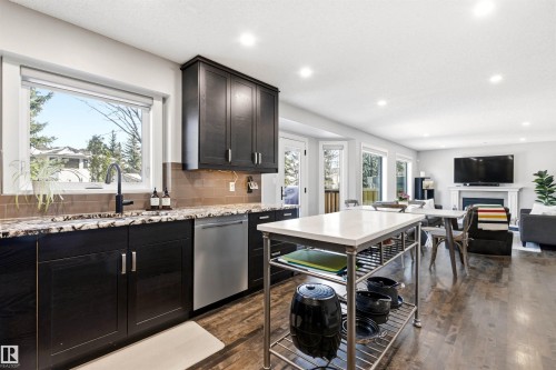 200 Ferguson Place, Edmonton, AB - Indoor Photo Showing Kitchen With Fireplace With Upgraded Kitchen