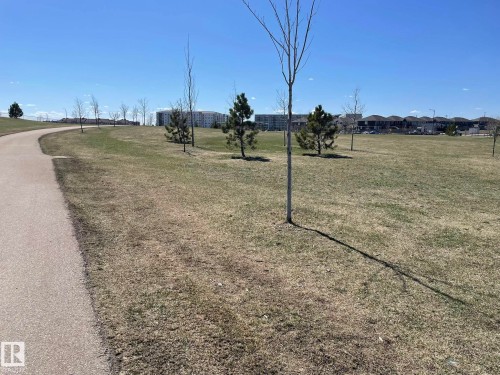 Curved paved pathway bordering an expansive green space with scattered trees - 871 Ebbers Crescent, Edmonton, AB - Outdoor With View