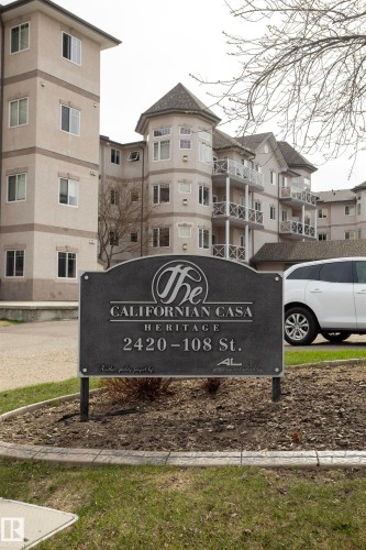 "The Californian Casa Heritage" building sign with address details - 101 2420 108 Street, Edmonton, AB - Outdoor
