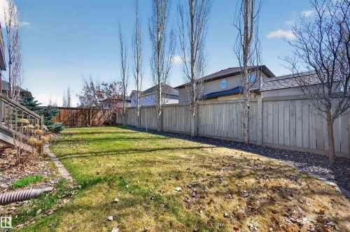 Expansive backyard featuring a natural grass lawn, partial wood privacy fencing, and mature deciduous trees - 1254 Adamson Drive, Edmonton, AB - Outdoor
