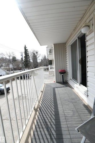 The large balcony is over 16 feet long, and looks out to the south.  This is a great space to enjoy some sun - 206 8125 110 Street, Edmonton, AB - Outdoor With Exterior