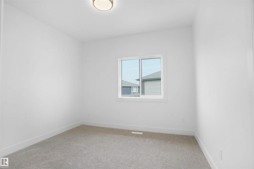 Bright room featuring a window with white trim, light gray carpet, white walls, white baseboards, and a flush-mount ceiling light - 22139 81 Avenue, Edmonton, AB - Indoor Photo Showing Other Room