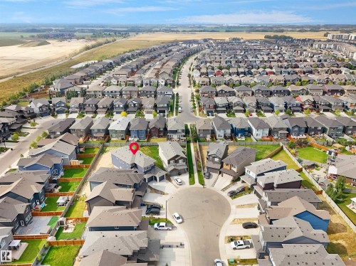 Modern residential neighborhood featuring a cul-de-sac and contemporary homes - 22139 81 Avenue, Edmonton, AB - Outdoor With View