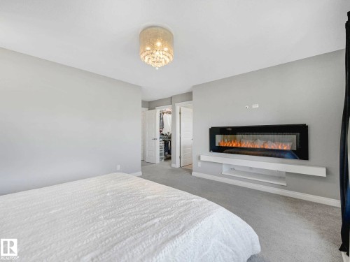 8427 216 Street, Edmonton, AB - Indoor Photo Showing Bedroom With Fireplace