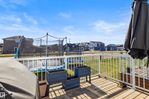 Hardwood deck featuring white railings and an expansive backyard with a manicured lawn - 1471 Plum Circle Circle, Edmonton, AB - Outdoor With Deck Patio Veranda