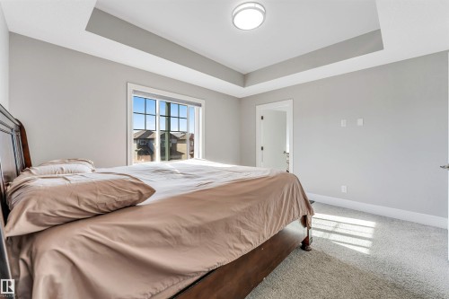 Bedroom featuring a tray ceiling, recessed window, and light gray wall paint - 1103 29 Street, Edmonton, AB - Indoor Photo Showing Bedroom